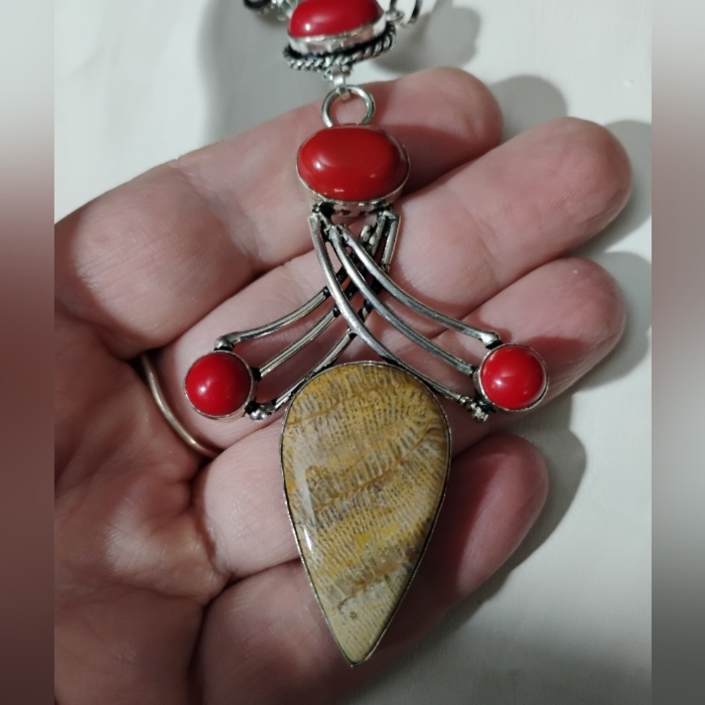 Fossil Coral & Stabilized Red Coral Necklace